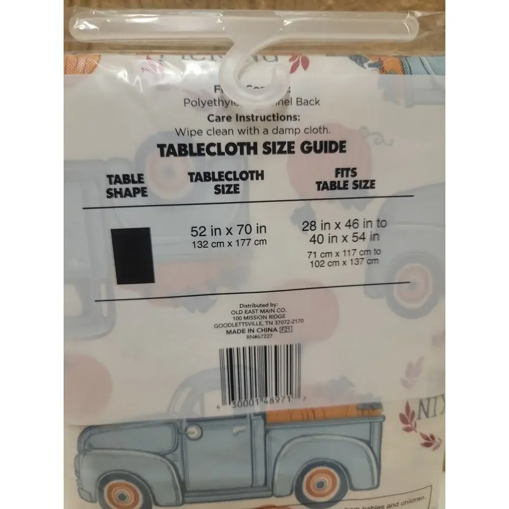 Fall Perfect Harvest Tablecloth Rectangular 52 in x 70 in Little Blue Truck